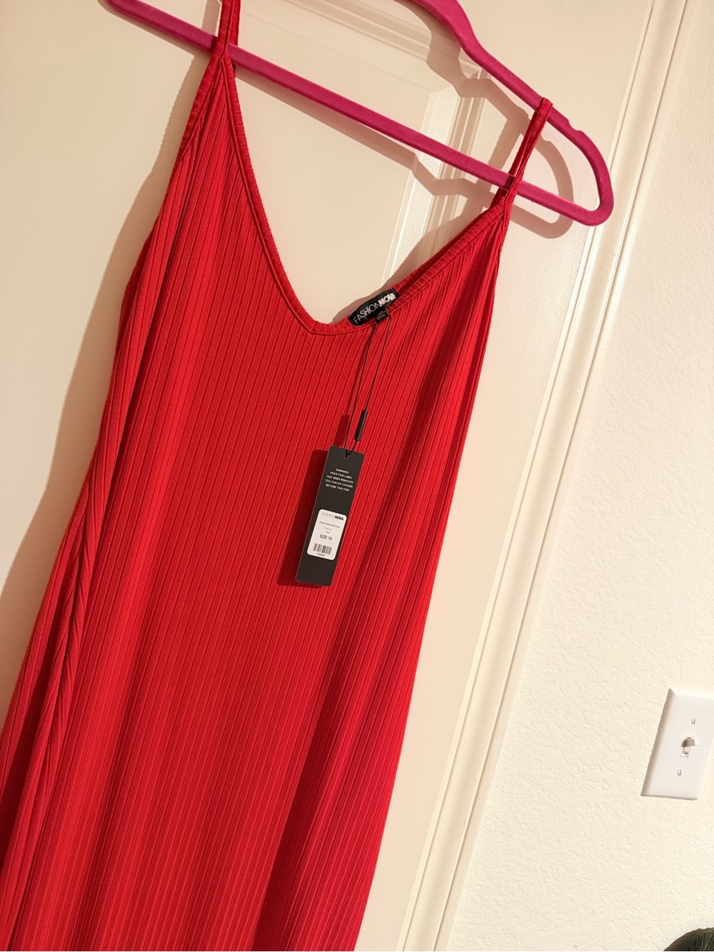 Fashion Nova Red Ribbed Spaghetti Strap Maxi Dress